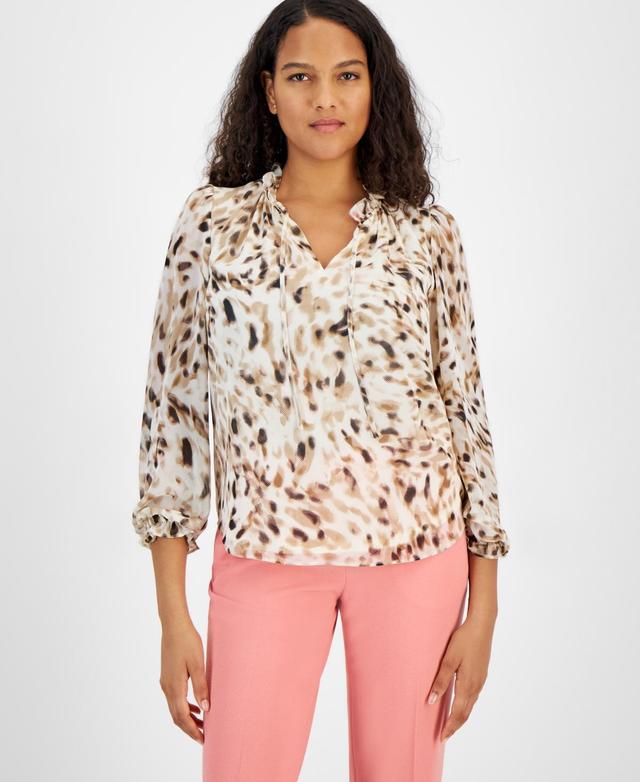 Bar Iii Womens Abstract-Print Tie-Neck Blouse, Created for Macys Product Image