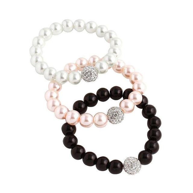 Crystal Bead Cultured Pearl Stretchy 3-piece Bracelet Set, Womens Silver Tone Product Image