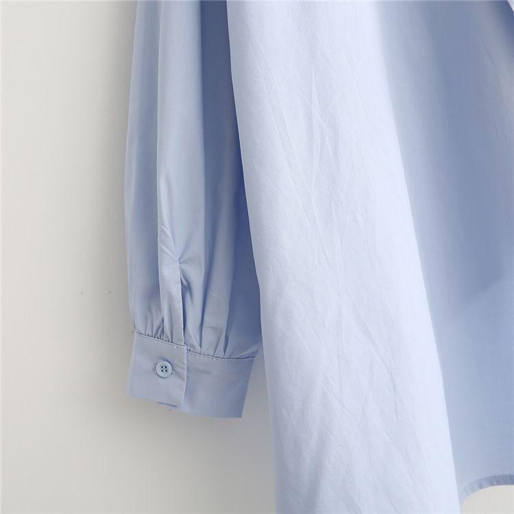 Long Sleeve Collared Plain Oversized Shirt Product Image