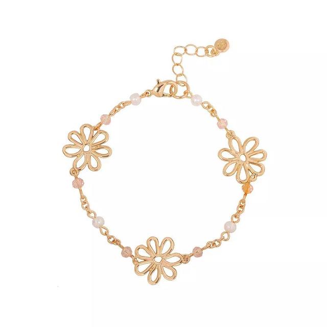 LC Lauren Conrad Gold Tone Simulated Pearl Wire Flower Bracelet, Womens, White Product Image