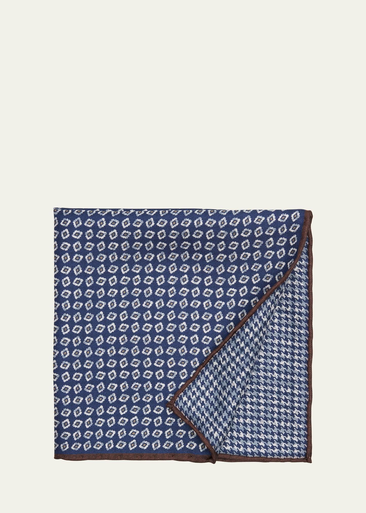 Mens Diamond-Print Reversible Silk Pocket Square Product Image