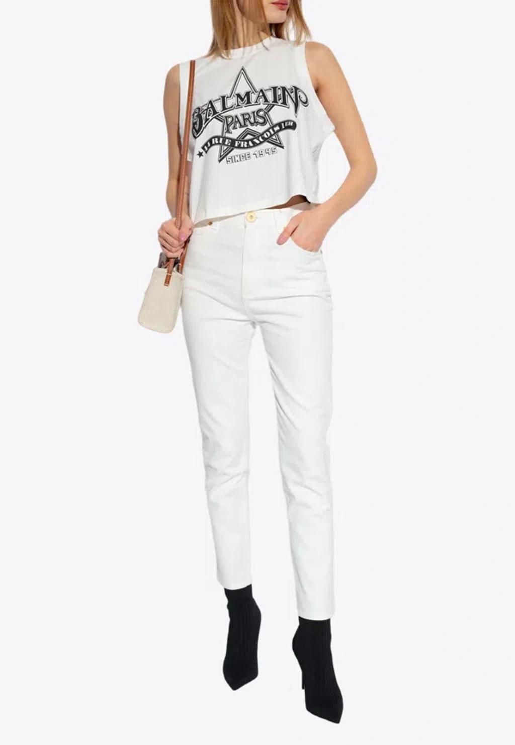 BALMAIN Stretch Cotton Denim Jeans In White Product Image