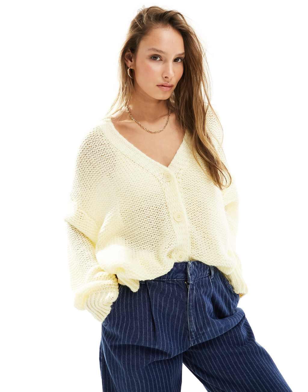 ASOS DESIGN loose knit cardigan in buttermilk Product Image