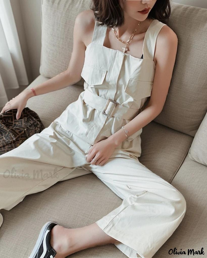 Olivia Mark – Chic Wide-Leg Pants with Straight Fit, High Waist, and Casual Suspenders Product Image