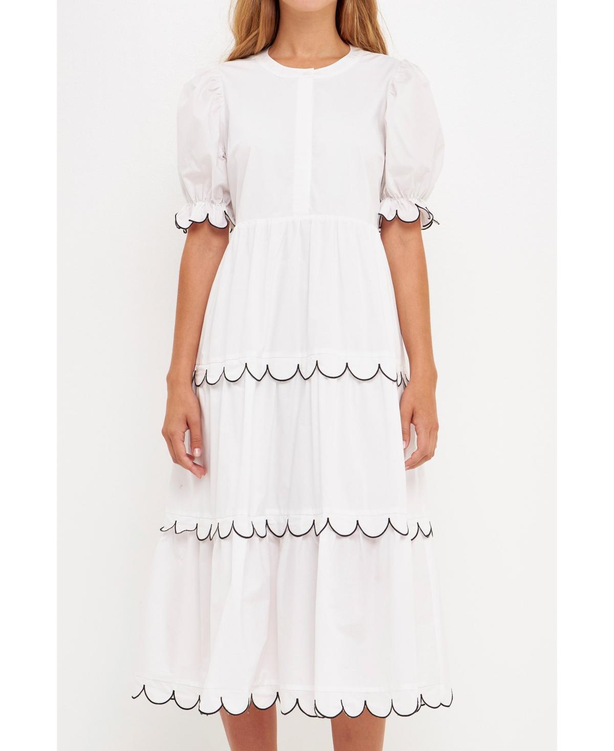 English Factory Contrast Scalloped Trim Cotton Midi Dress Product Image