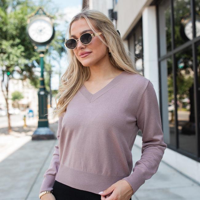 Let's Be Honest Mocha V-Neck Sweater Product Image