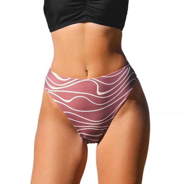 Womens CUPSHE Wavy Print High Waisted Cheeky Bikini Bottoms Product Image