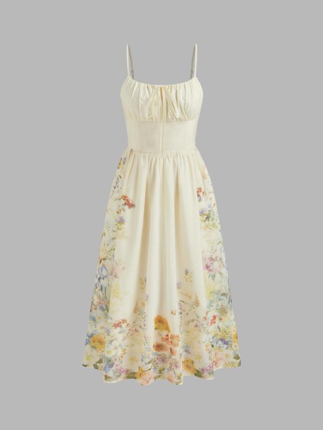 Square Neck Floral Shirred Midi Dress Product Image