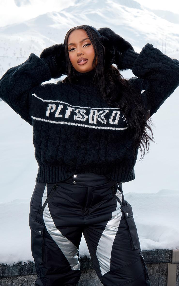 PRETTYLITTLETHING Plus Black Jacquard Apres Ski Oversized Sweater Product Image