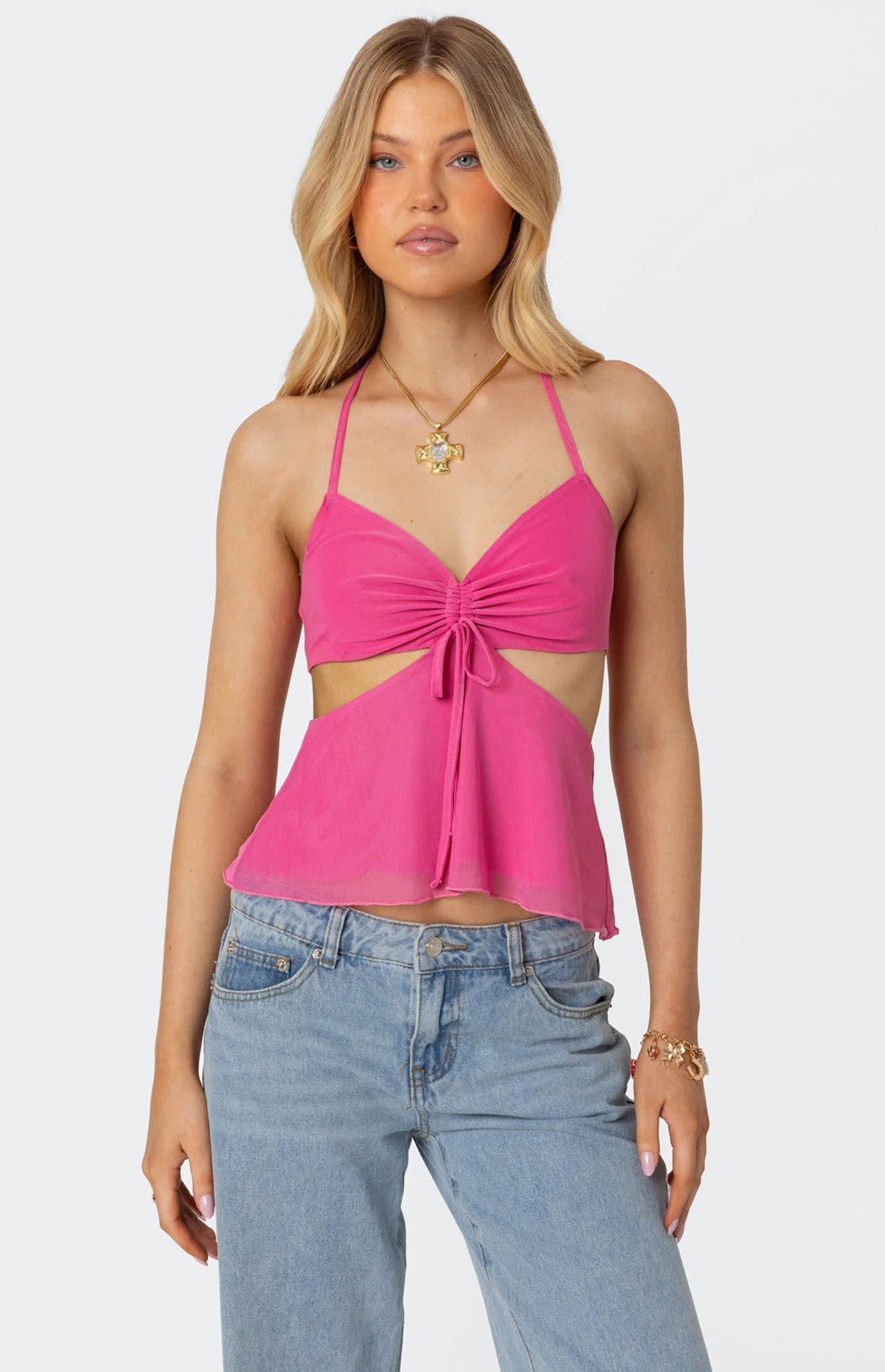 Edikted Women's Duo Cutout Mesh Halter Top Product Image