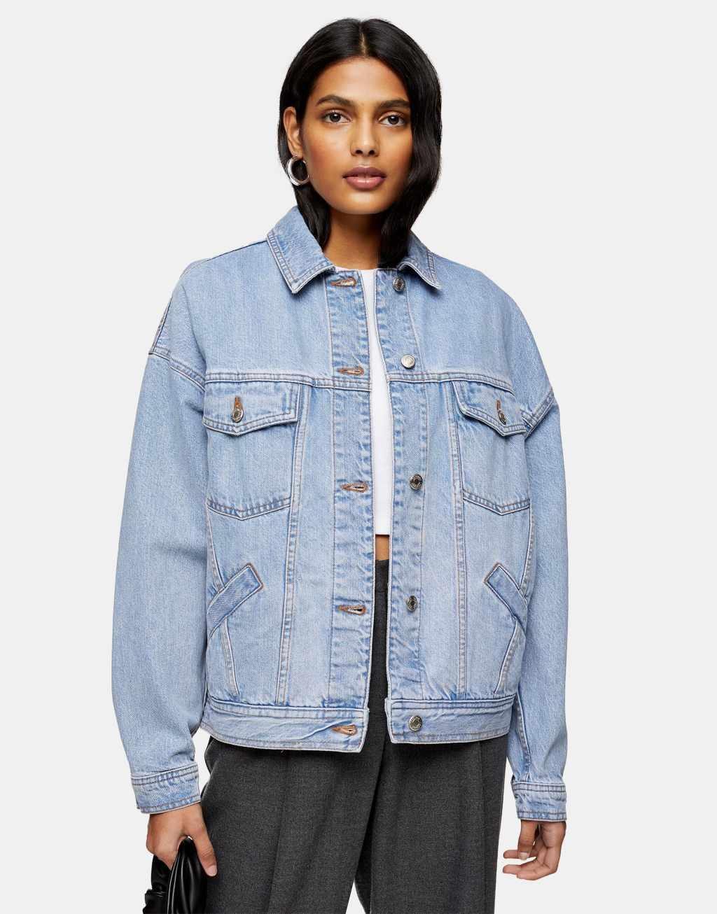 Topshop oversized denim jacket in mid blue wash product image