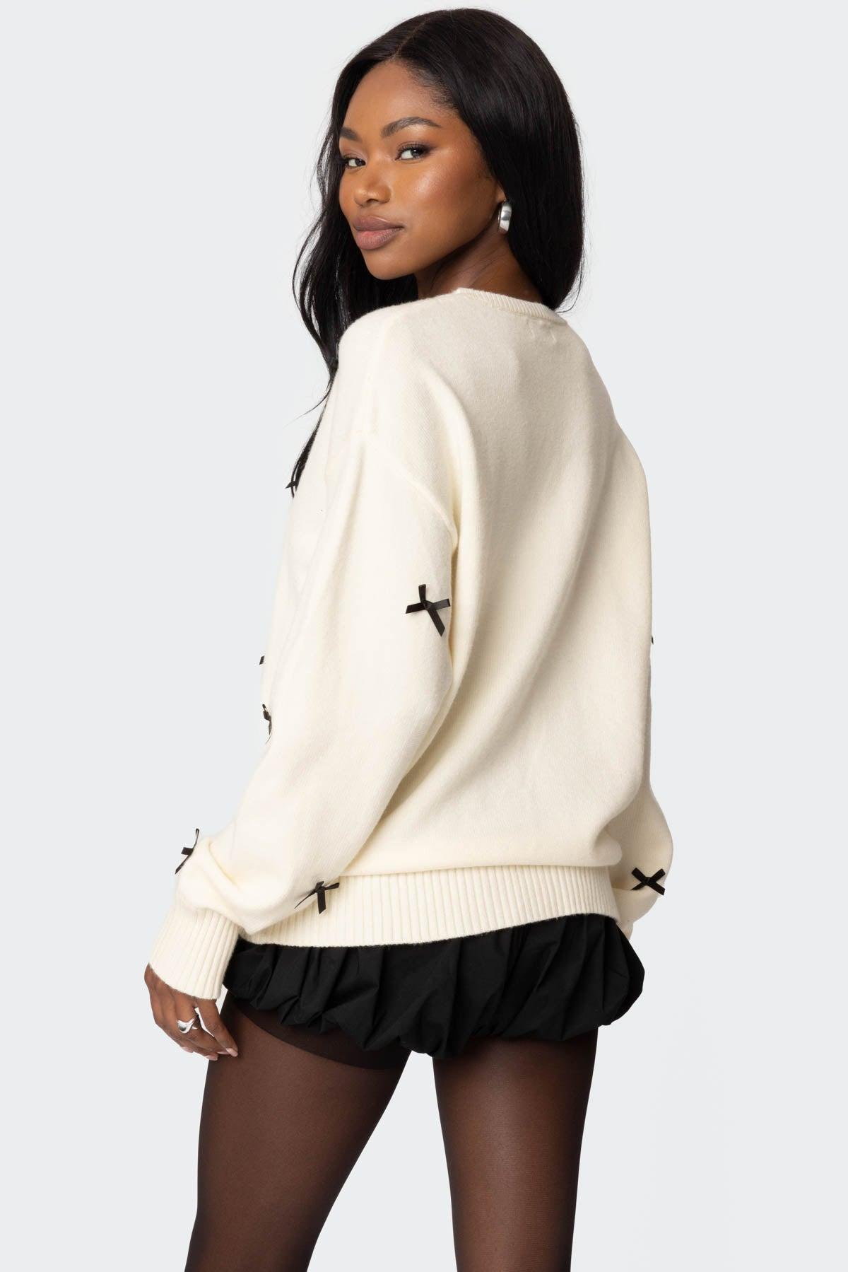 Satin Bow Oversized Sweater Product Image