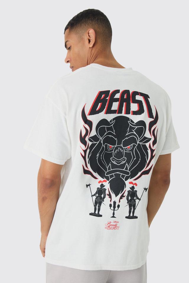 Oversized Disney Beauty and The Beast License Print T-Shirt | boohooMAN USA Product Image