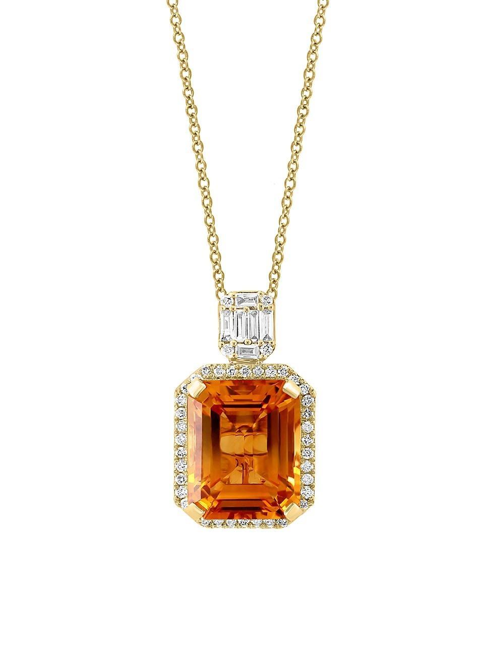 Womens 14K Yellow Gold, Citrine & 0.24 TCW Diamond Halo Pendant Necklace Product Image