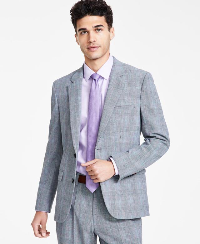 Hugo Boss Mens Slim Fit Gray Plaid Superflex Suit Jacket Product Image