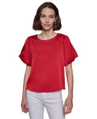 Women's Grommet Puff-Sleeve Top Product Image