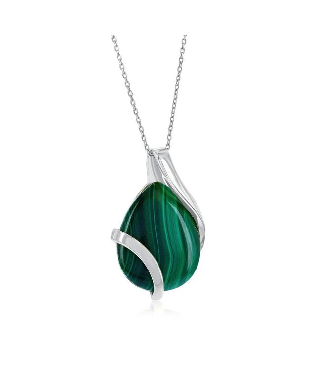 Sterling Silver or Gold Plated over Sterling Silver Large Pear-Shaped Malachite Pendant Necklace Product Image