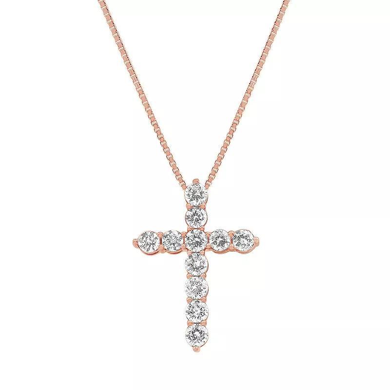 Gemstone Brilliance Lab-Created White Sapphire Cross Pendant Necklace, Womens Pink Tone Product Image