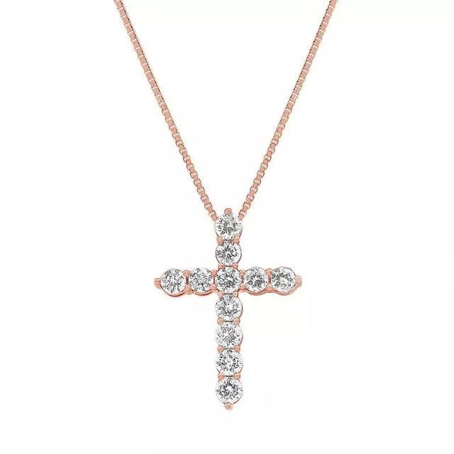 Gemstone Brilliance Lab-Created White Sapphire Cross Pendant Necklace, Womens Pink Tone Product Image