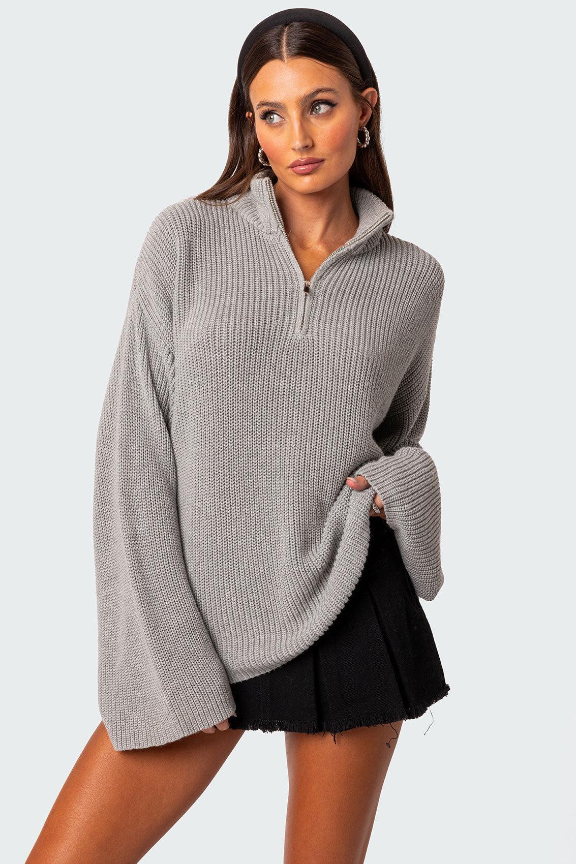 Amour High Neck Oversized Zip Sweater Product Image