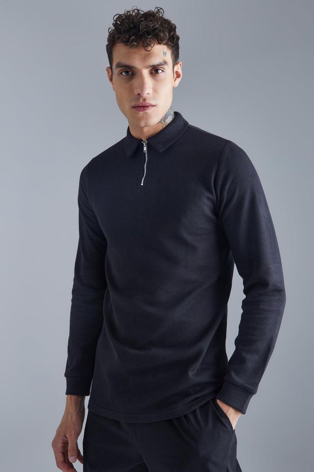 Slim Interlock Long Sleeved Polo | boohooMAN USA Product Image