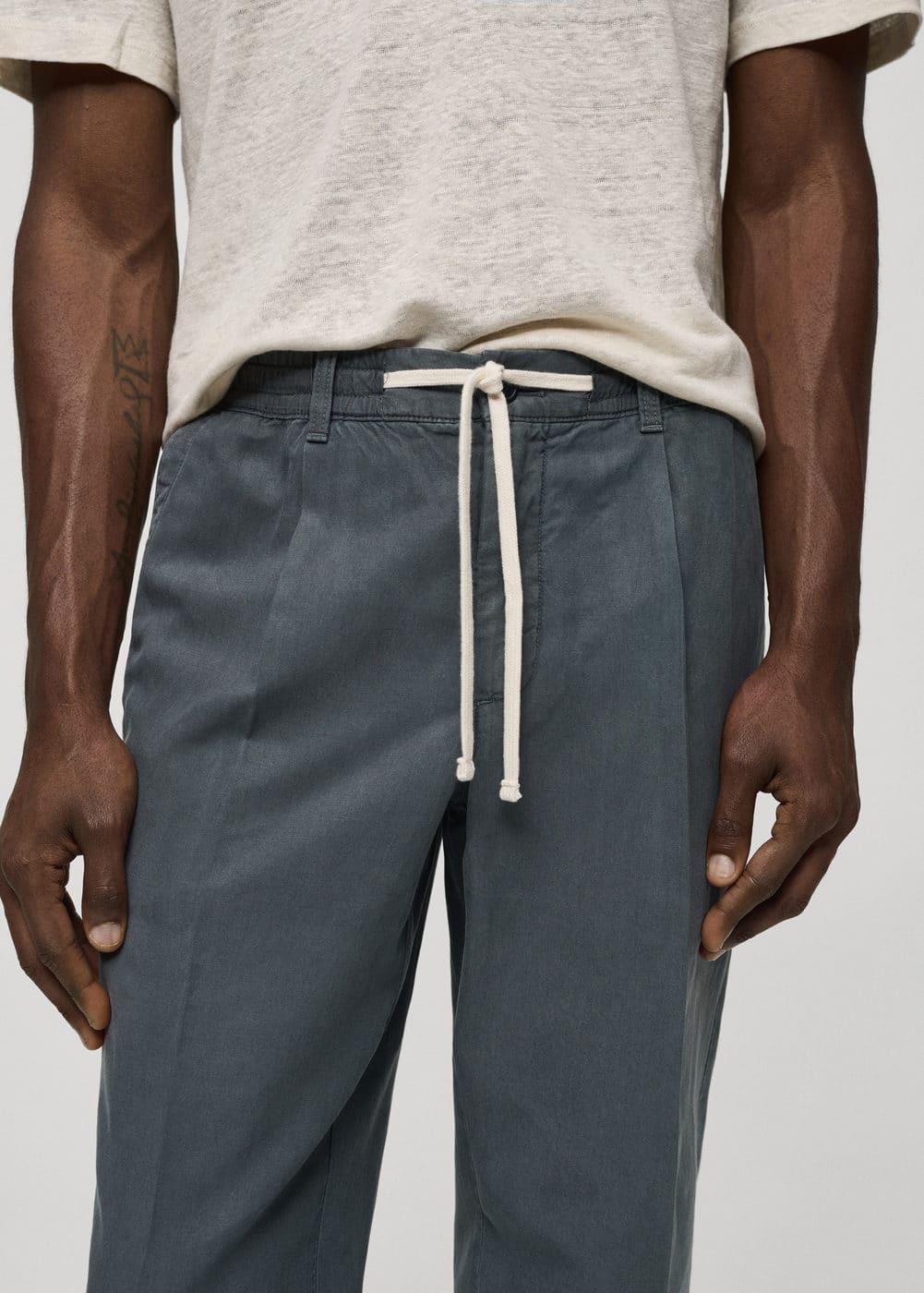 MANGO MAN - Linen-blend slim-fit pants with drawstring indigo blueMen Product Image