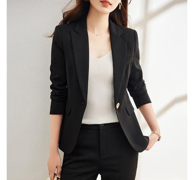 Plain One Buttoned Blazer / High Rise Straight Leg Suit Pants / Set Product Image