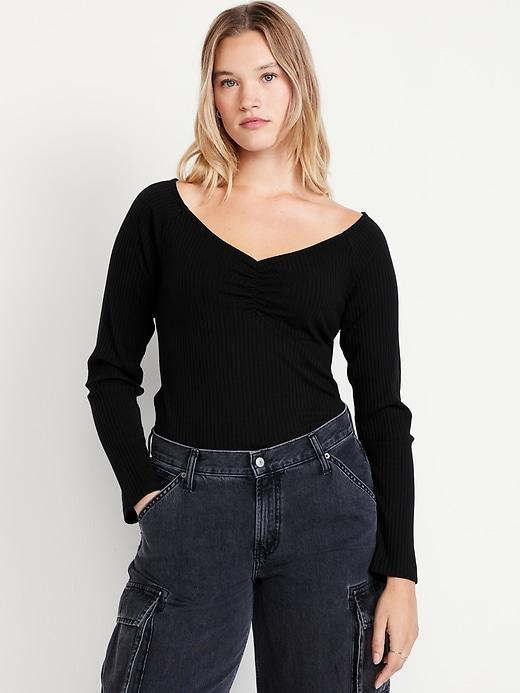 Cinched Rib-Knit Top Product Image