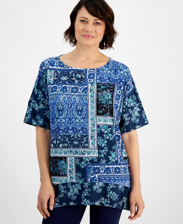 Jm Collection Womens Patchwork Print Dolman-Sleeve Top, Created for Macys Product Image