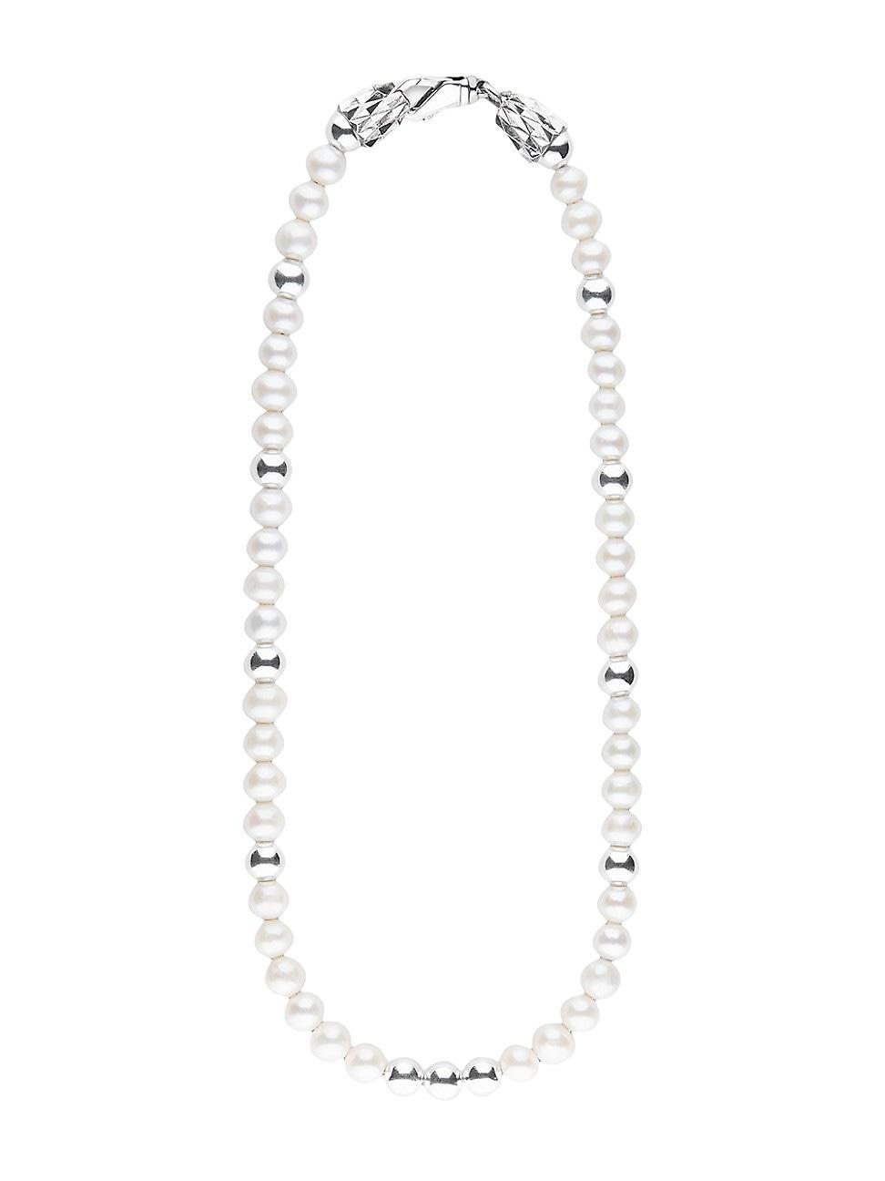 Mens Sterling SIlver & Freshwater Pearl Beaded Necklace Product Image