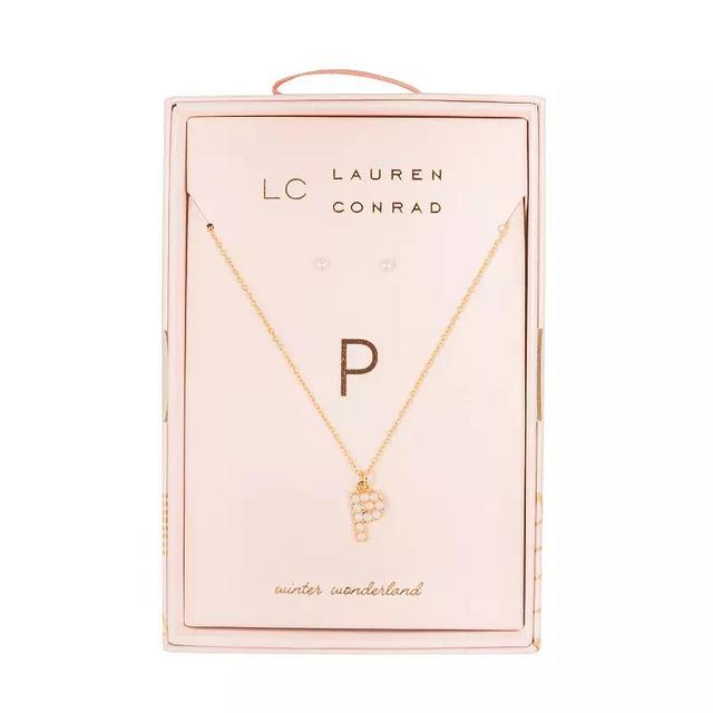 LC Lauren Conrad Simulated Pearl Initial Necklace & Earring Set, Womens, P Initial Product Image