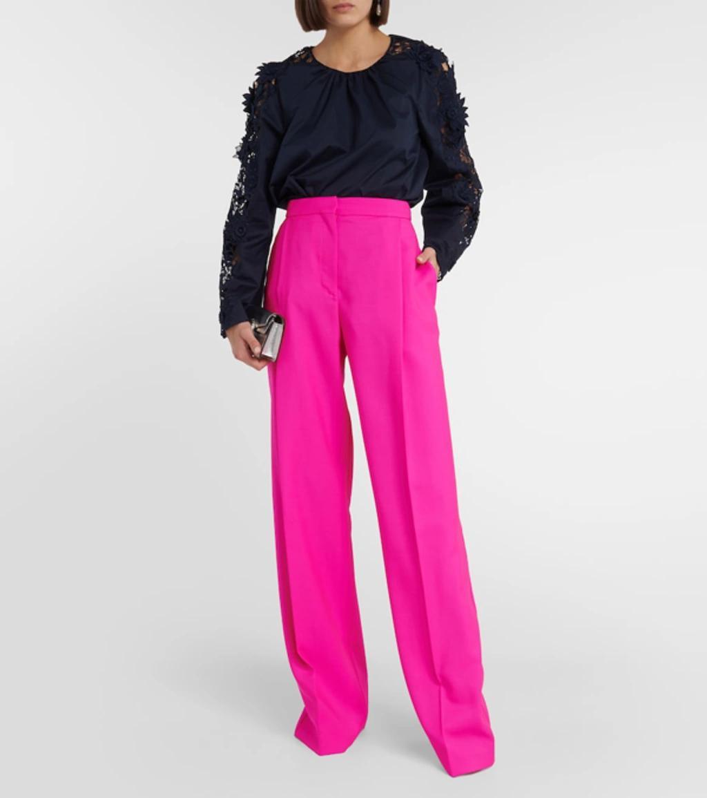 Wide-leg Wool-blend Pants In Fuchsia Product Image