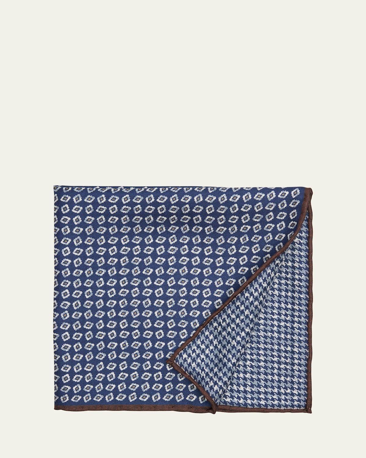 Mens Diamond-Print Reversible Silk Pocket Square Product Image