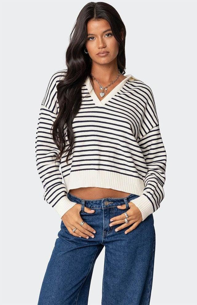 Edikted Women's Copenhagen Oversized Striped Sweater in Cream/Navy - Product Image