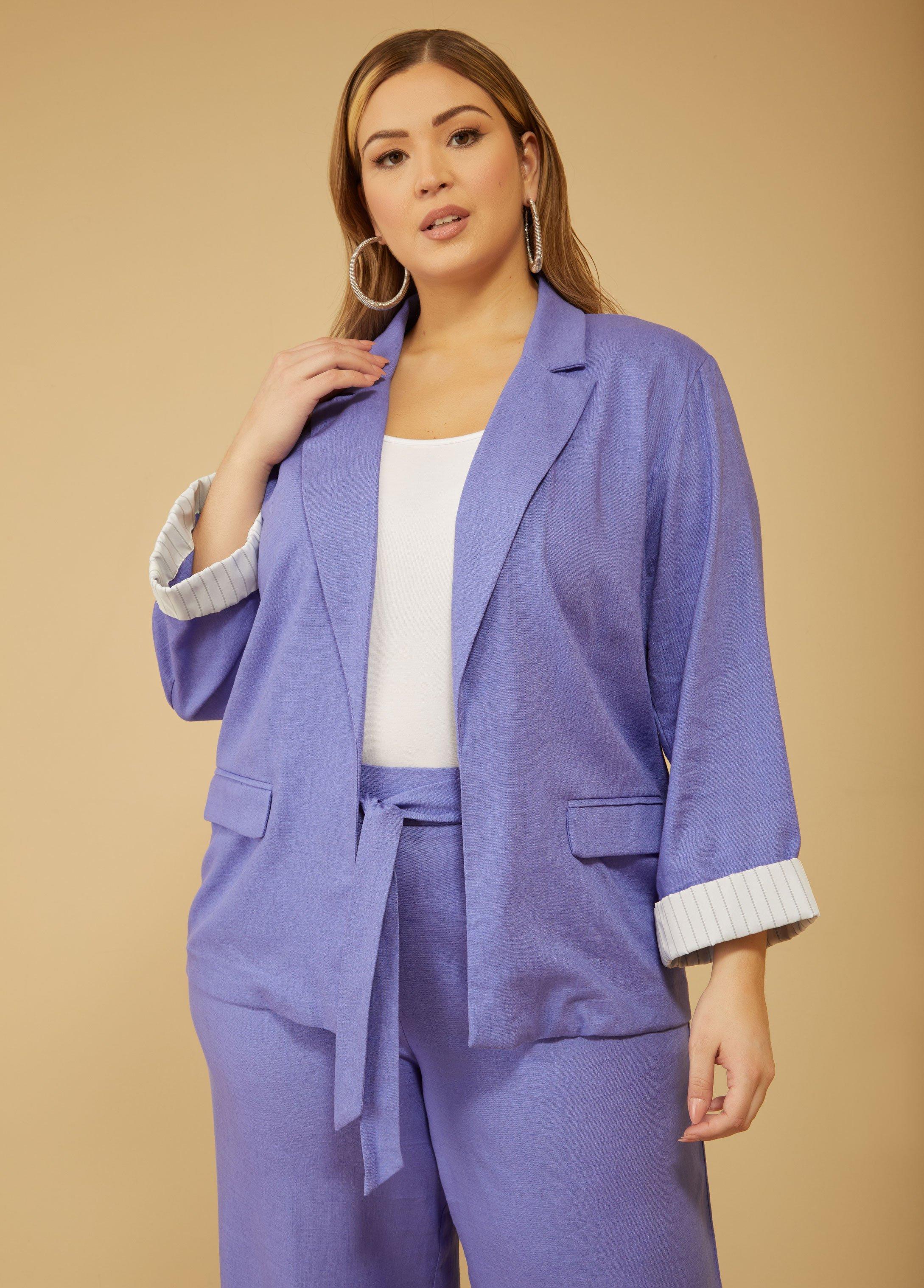 Plus Size Roll Sleeved Linen Blend Blazer, - Ashley Stewart Product Image