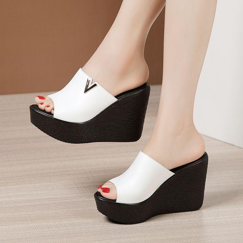 Platform Wedge-Heel Slide Sandals Product Image