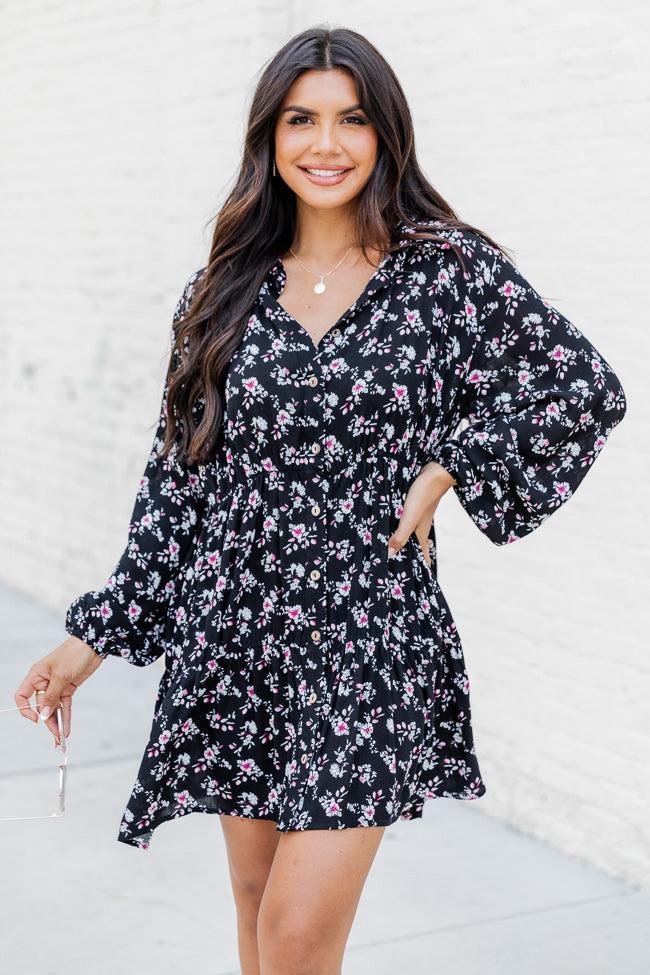 A Different World Black Floral Shirt Dress FINAL SALE Product Image