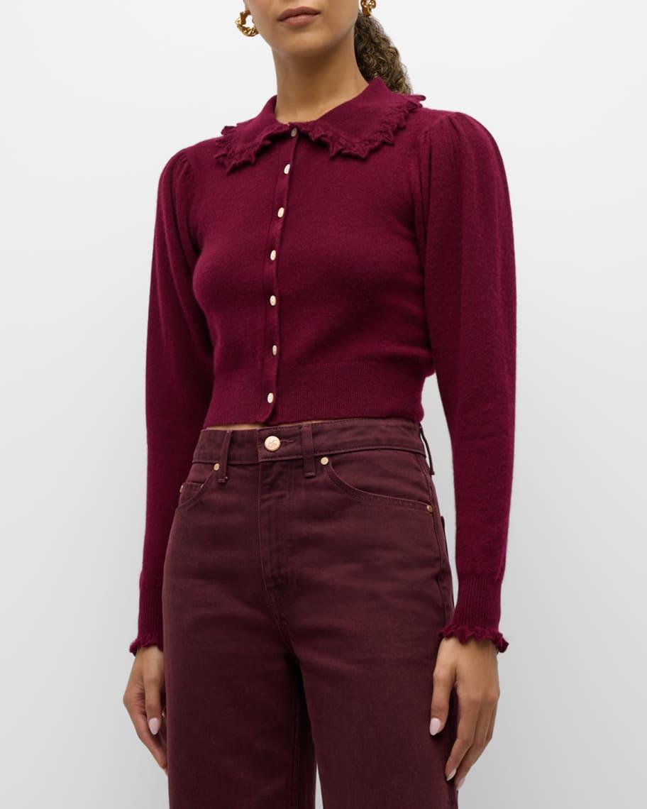 Kalila Cashmere Knit Cropped Ruffle-Collar Cardigan product image