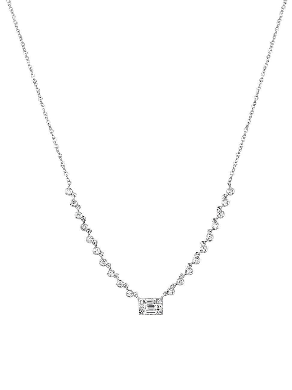 Womens 14K White Gold & Diamond Baguette Necklace Product Image