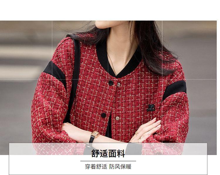 Round Neck Tweed Button Cropped Jacket Product Image