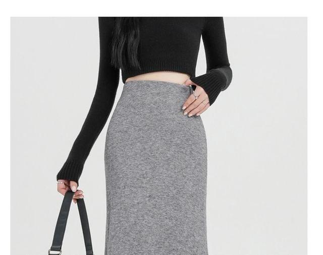 High Rise Plain Knit Maxi Mermaid Skirt Product Image