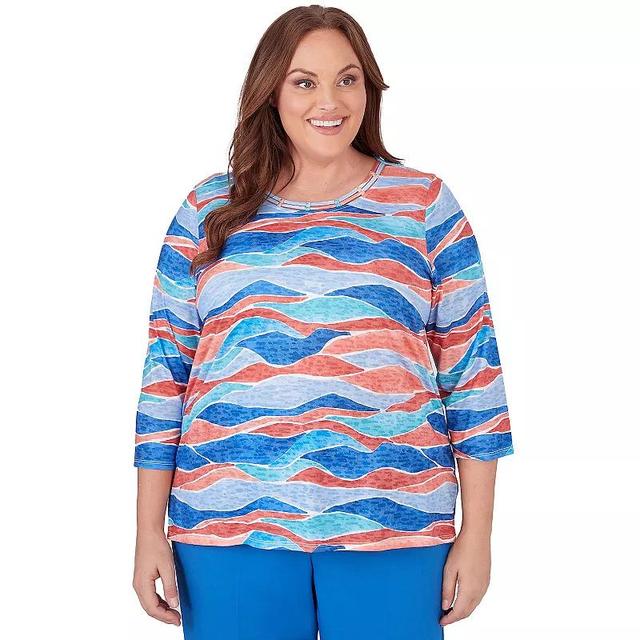 Plus Size Alfred Dunner Crew Neck Beach Wave Top, Womens Product Image