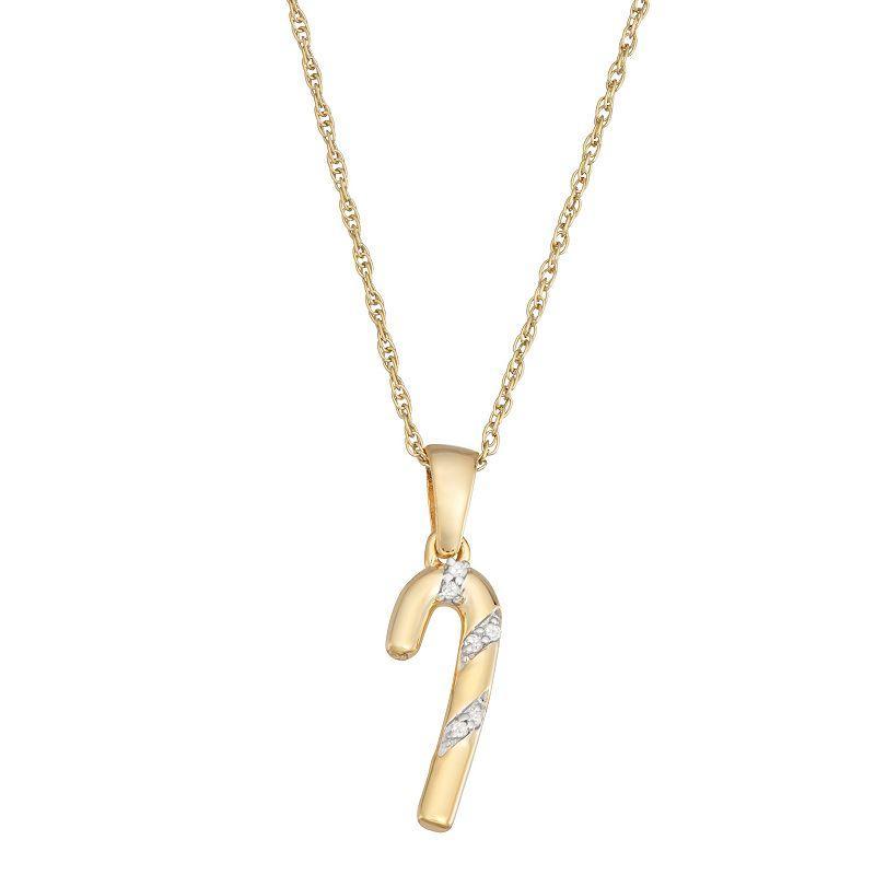 Jewelexcess 14k Gold Over Silver & Diamond Accent Candy Cane Pendant Necklace, Womens 14k Gold Plated Product Image