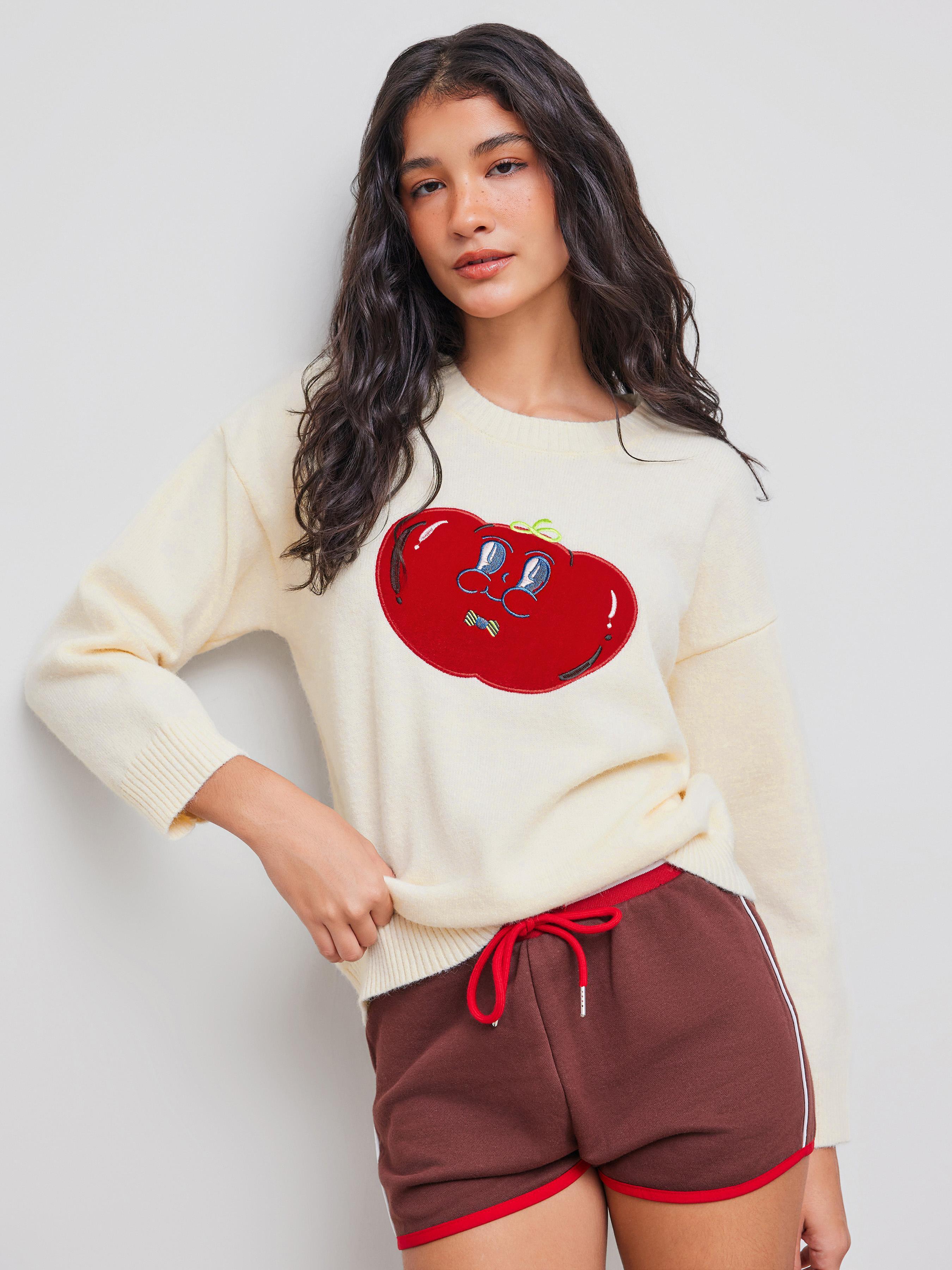 Knit Round Neckline Tomato Graphic Sweater product image