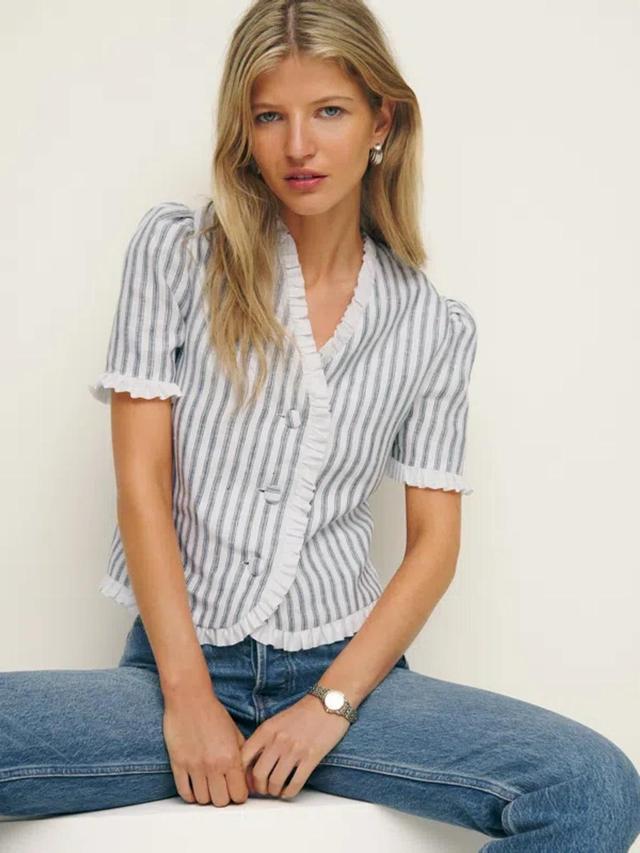 Bess Linen Top In Antibes Stripe Product Image