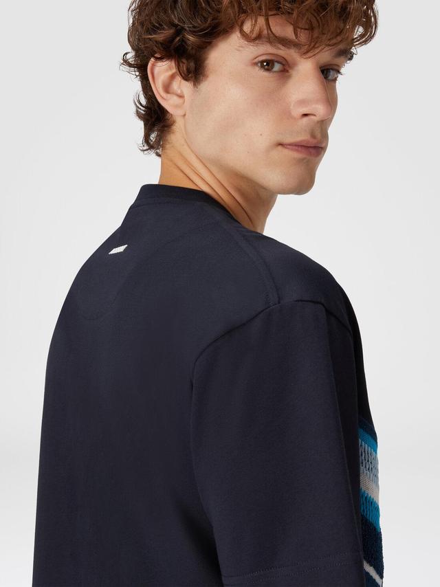 Cotton jersey T-shirt with zig zag embroidery Blue | Missoni Product Image