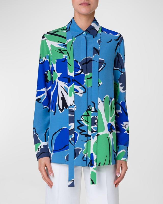 Akris Abraham Floral Print Silk Crepe Button-Up Shirt Product Image