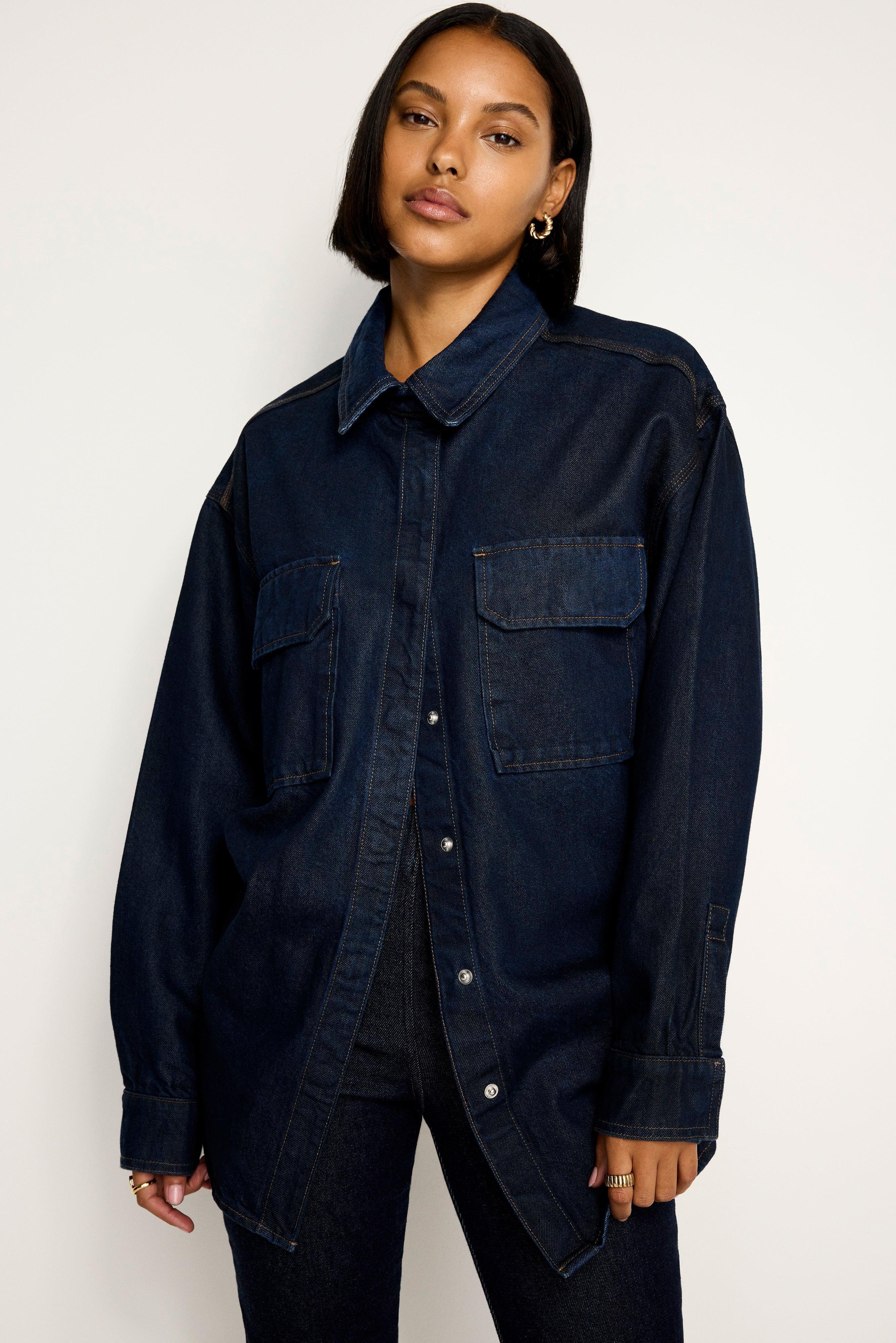 RINSED DENIM OVERSIZED SHIRT | INDIGO716 Product Image