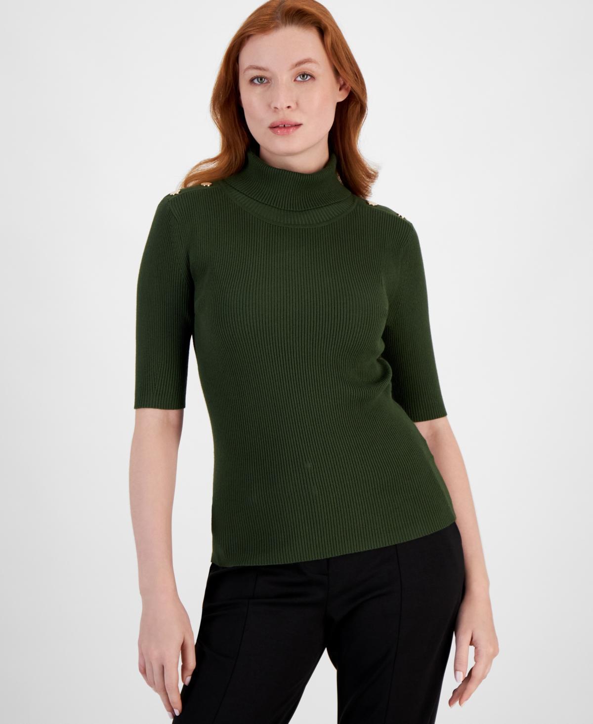 T Tahari Womens Solid-Color Elbow-Sleeve Turtleneck Sweater Product Image