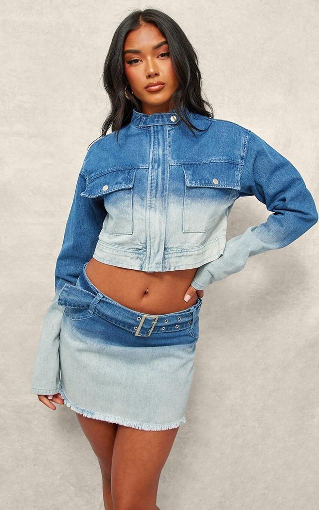 Blue Ombre Denim Pocket Cropped Jacket Product Image